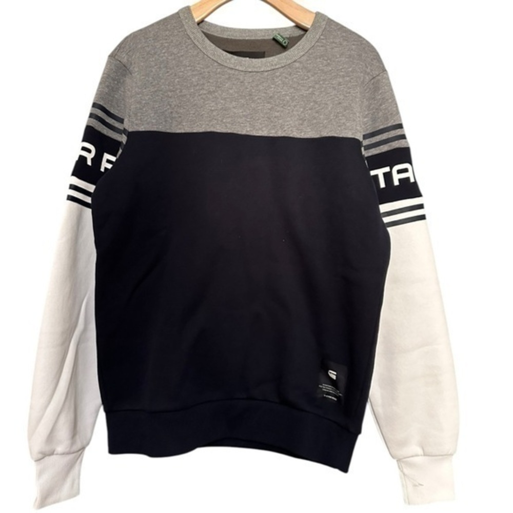 G-Star Raw Men’s S Blue Gray White Colorblock Pullover Long Sleeve Sweatshirt